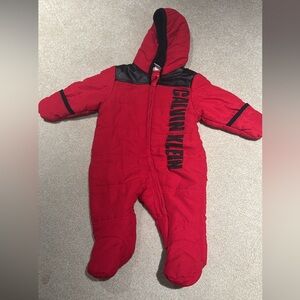 Calvin Klein baby red winter bodysuit footie winter boy jacket